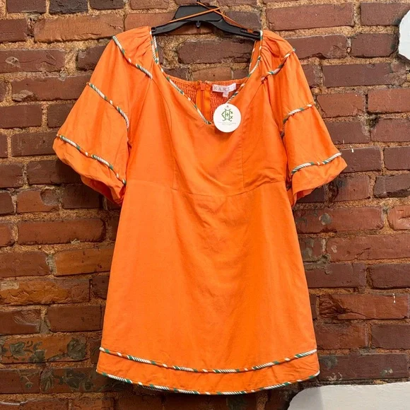 Karlie Sweetheart Orange Puff Sleeve Mini Dress NWT Size Large - Picture 4 of 7